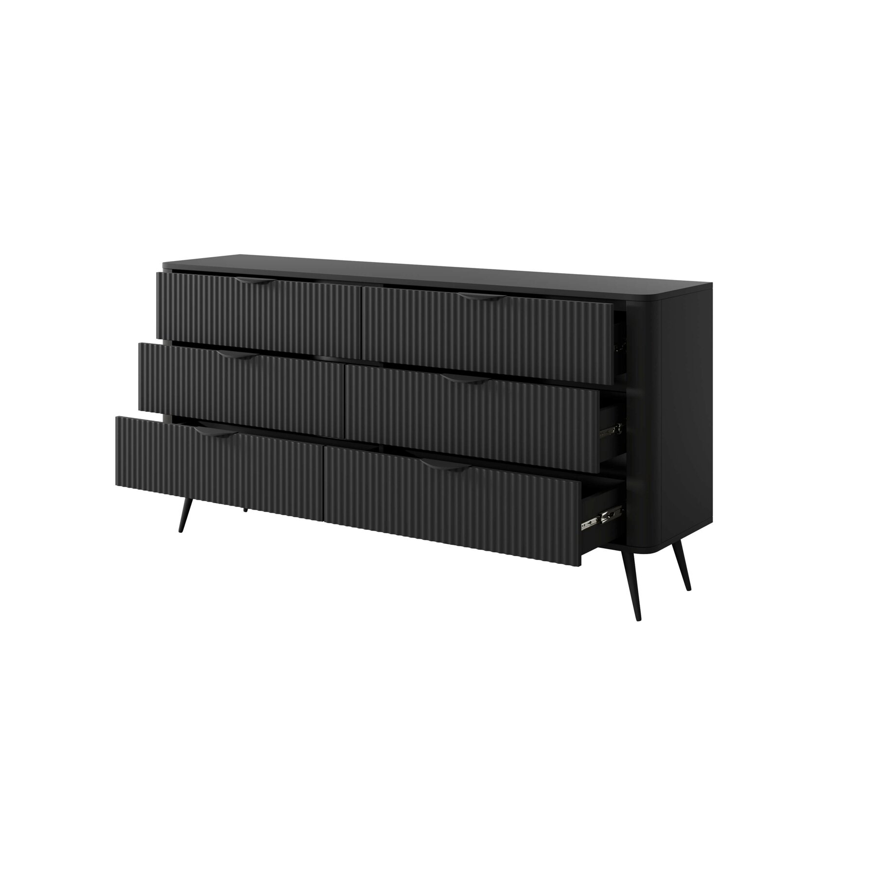 Comoda 6 Sertare, Lante 163-6S, 163.2x38x81.2 cm, MDF, Negru - Kalenda