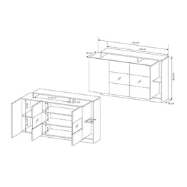 Comoda Alva, 155x40x93.5 cm, Antracit/Stejar Craft