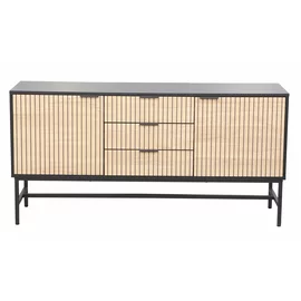 Comoda Coorg, 2 Usi + 3 Sertare, 150x40x74.7 h cm, Metal/Pal Melaminat, Negru/Stejar