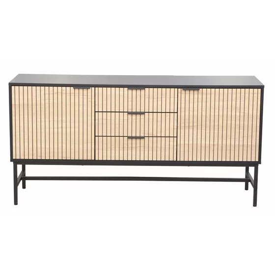 Comoda Coorg, 2 Usi + 3 Sertare, 150x40x74.7 h cm, Metal/Pal Melaminat, Negru/Stejar picture - 2