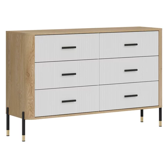 Comoda Dante, 6 Sertare - 140.5x40x88 cm, Pal Melaminat/MDF cu Riflaj Stejar Cremona/Alb Mat picture - 4