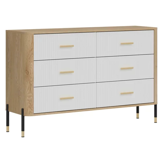 Comoda Dante, 6 Sertare - 140.5x40x88 cm, Pal Melaminat/MDF cu Riflaj Stejar Cremona/Alb Mat picture - 3