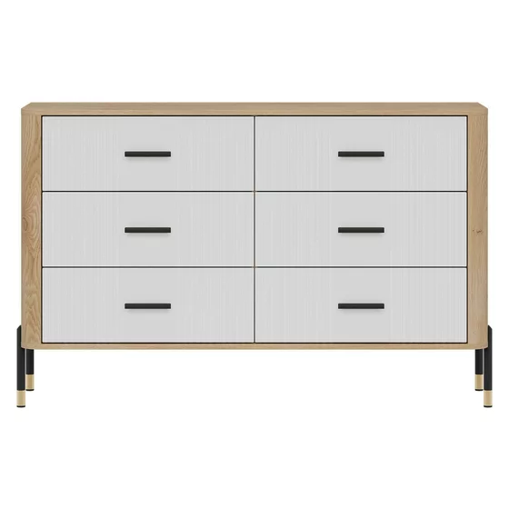 Comoda Dante, 6 Sertare - 140.5x40x88 cm, Pal Melaminat/MDF cu Riflaj Stejar Cremona/Alb Mat picture - 2