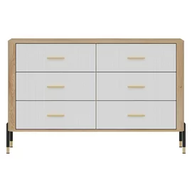Comoda Dante, 6 Sertare - 140.5x40x88 cm, Pal Melaminat/MDF cu Riflaj Stejar Cremona/Alb Mat