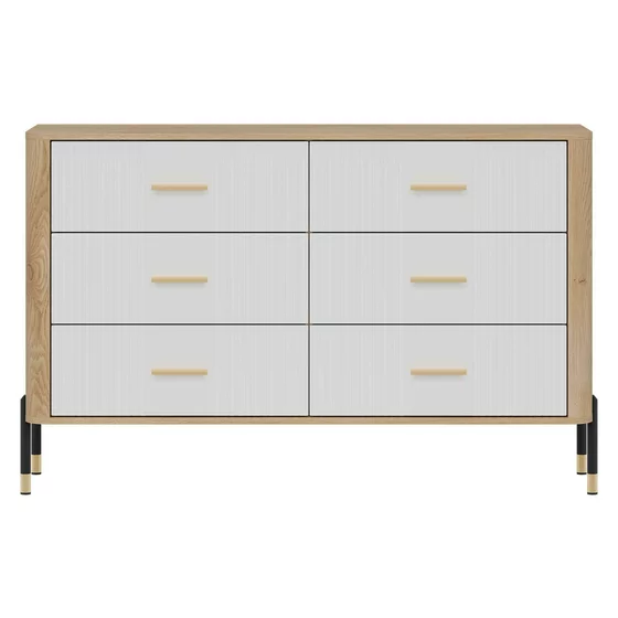 Comoda Dante, 6 Sertare - 140.5x40x88 cm, Pal Melaminat/MDF cu Riflaj Stejar Cremona/Alb Mat picture - 1