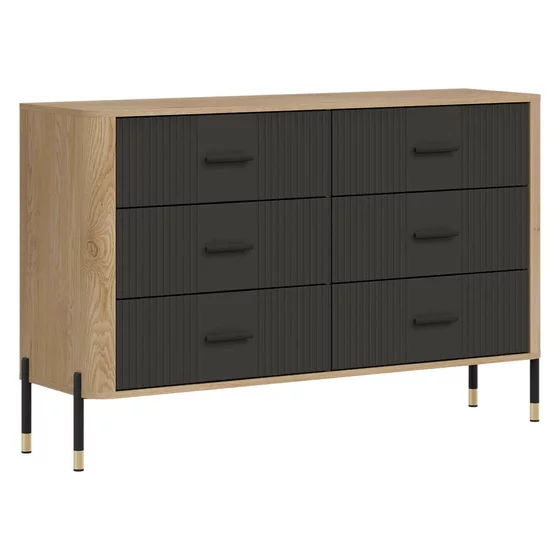 Comoda Dante, 6 Sertare - 140.5x40x88 cm, Pal Melaminat/MDF cu Riflaj Stejar Cremona/Antracit picture - 2