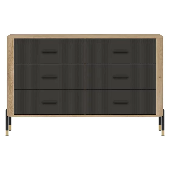 Comoda Dante, 6 Sertare - 140.5x40x88 cm, Pal Melaminat/MDF cu Riflaj Stejar Cremona/Antracit picture - 3