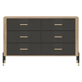 Comoda Dante, 6 Sertare - 140.5x40x88 cm, Pal Melaminat/MDF cu Riflaj Stejar Cremona/Antracit