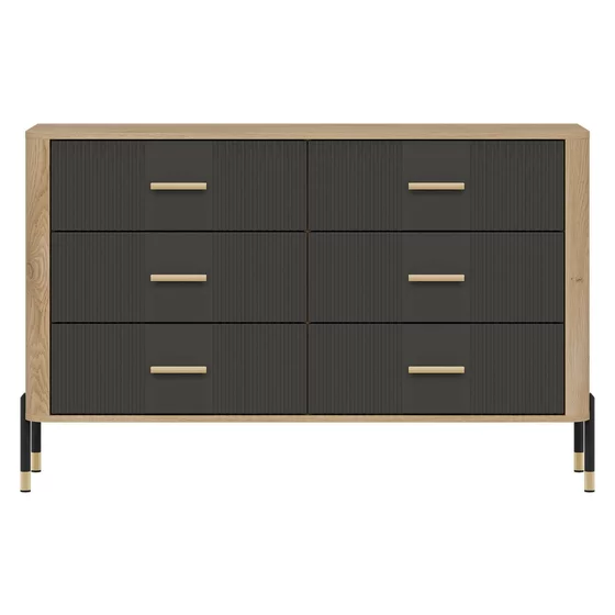 Comoda Dante, 6 Sertare - 140.5x40x88 cm, Pal Melaminat/MDF cu Riflaj Stejar Cremona/Antracit picture - 1