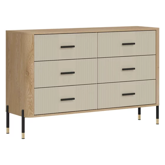 Comoda Dante, 6 Sertare - 140.5x40x88 cm, Pal Melaminat/MDF cu Riflaj Stejar Cremona/Casmir picture - 4