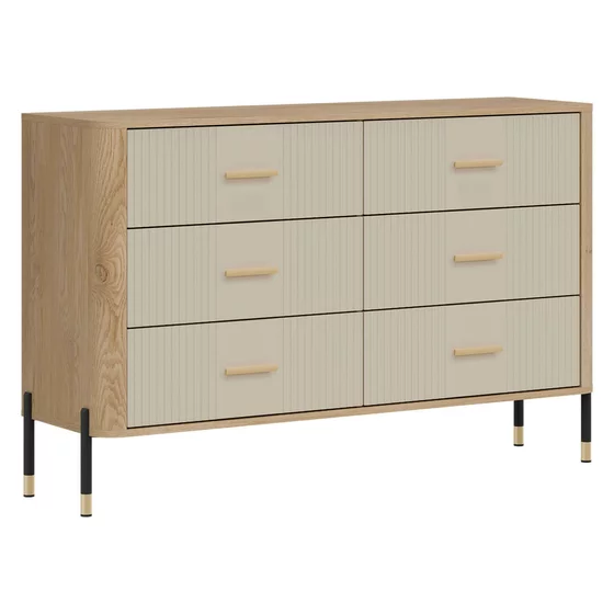 Comoda Dante, 6 Sertare - 140.5x40x88 cm, Pal Melaminat/MDF cu Riflaj Stejar Cremona/Casmir picture - 3