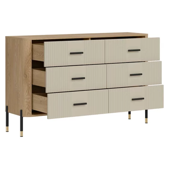 Comoda Dante, 6 Sertare - 140.5x40x88 cm, Pal Melaminat/MDF cu Riflaj Stejar Cremona/Casmir picture - 5