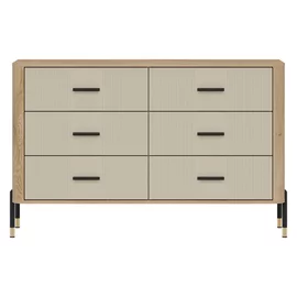 Comoda Dante, 6 Sertare - 140.5x40x88 cm, Pal Melaminat/MDF cu Riflaj Stejar Cremona/Casmir