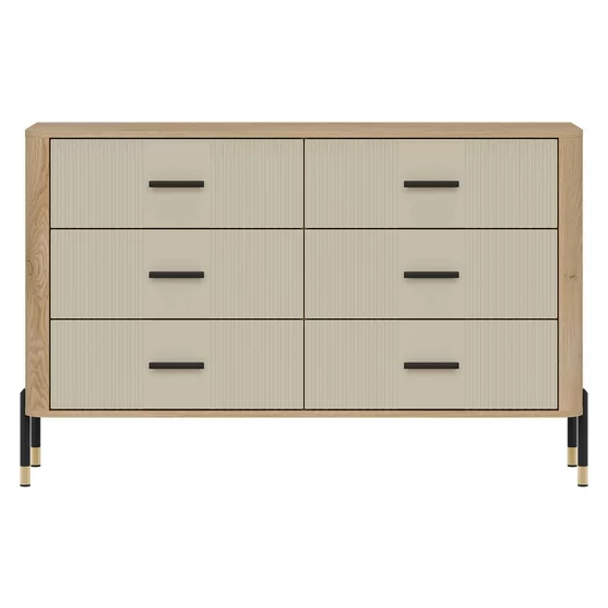 Comoda Dante, 6 Sertare - 140.5x40x88 cm, Pal Melaminat/MDF cu Riflaj Stejar Cremona/Casmir picture - 1