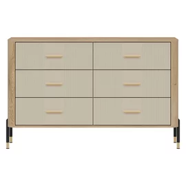 Comoda Dante, 6 Sertare - 140.5x40x88 cm, Pal Melaminat/MDF cu Riflaj Stejar Cremona/Casmir