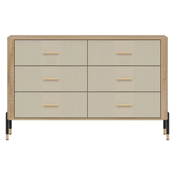 Comoda Dante, 6 Sertare - 140.5x40x88 cm, Pal Melaminat/MDF cu Riflaj Stejar Cremona/Casmir picture - 2