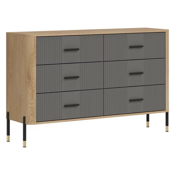 Comoda Dante, 6 Sertare - 140.5x40x88 cm, Pal Melaminat/MDF cu Riflaj Stejar Cremona/Gri picture - 3