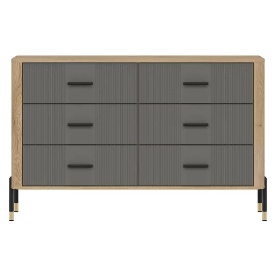 Comoda Dante, 6 Sertare - 140.5x40x88 cm, Pal Melaminat/MDF cu Riflaj Stejar Cremona/Gri picture - 2