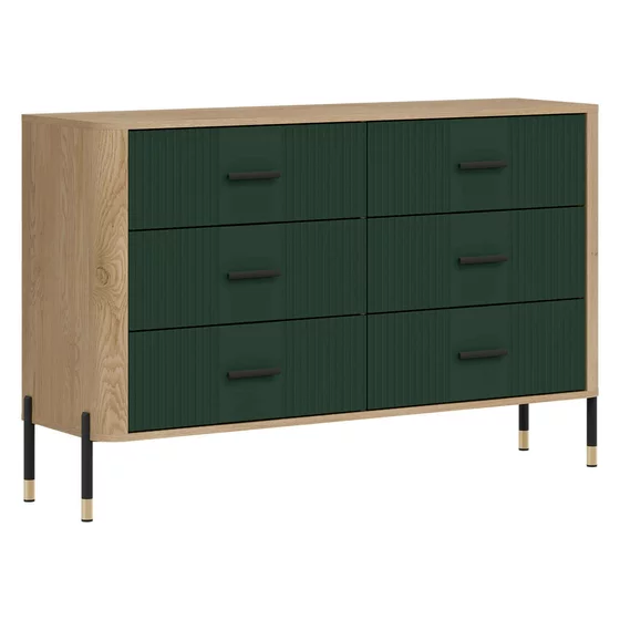 Comoda Dante, 6 Sertare - 140.5x40x88 cm, Pal Melaminat/MDF cu Riflaj, Stejar Cremona/Verde picture - 3