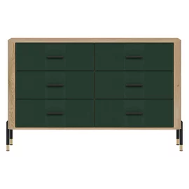 Comoda Dante, 6 Sertare - 140.5x40x88 cm, Pal Melaminat/MDF cu Riflaj, Stejar Cremona/Verde