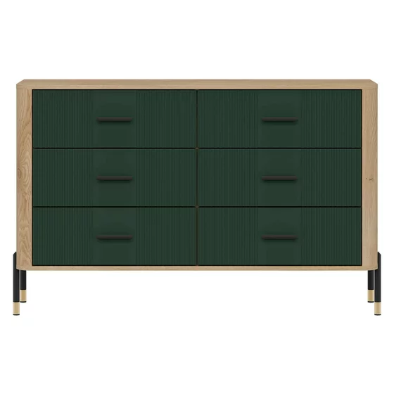 Comoda Dante, 6 Sertare - 140.5x40x88 cm, Pal Melaminat/MDF cu Riflaj, Stejar Cremona/Verde picture - 2