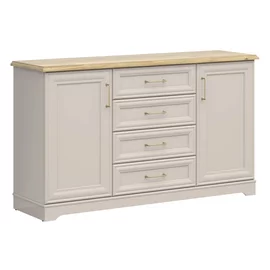 Comoda Flandra cu 2 Usi + 4 Sertare, 154x44x89.5 h cm, Pal Melaminat/MDF, Casmir/Stejar Mauvella