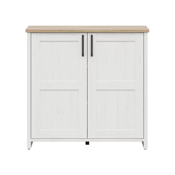 Comoda Loksa, 2 Usi, 102x43x99 cm, Pal Melaminat, Pin Alb/Stejar Gradson picture - 1