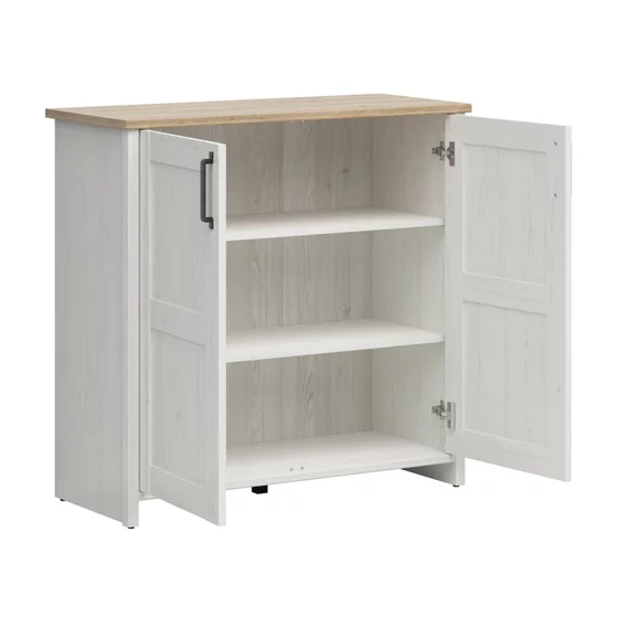 Comoda Loksa, 2 Usi, 102x43x99 cm, Pal Melaminat, Pin Alb/Stejar Gradson picture - 2