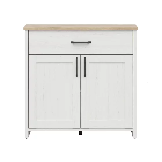 Comoda Loksa, 2 Usi + Sertar, 102x37x99 cm, Pal Melaminat, Pin Alb/Stejar Gradson picture - 1