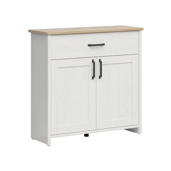Comoda Loksa, 2 Usi + Sertar, 102x37x99 cm, Pal Melaminat, Pin Alb/Stejar Gradson picture - 4
