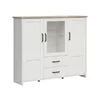 Comoda Loksa, 2 Usi + Usa Sticla + 2 Sertare, 160x43x135 cm, Pal Melaminat, Pin Alb/Stejar Gradson picture - 2