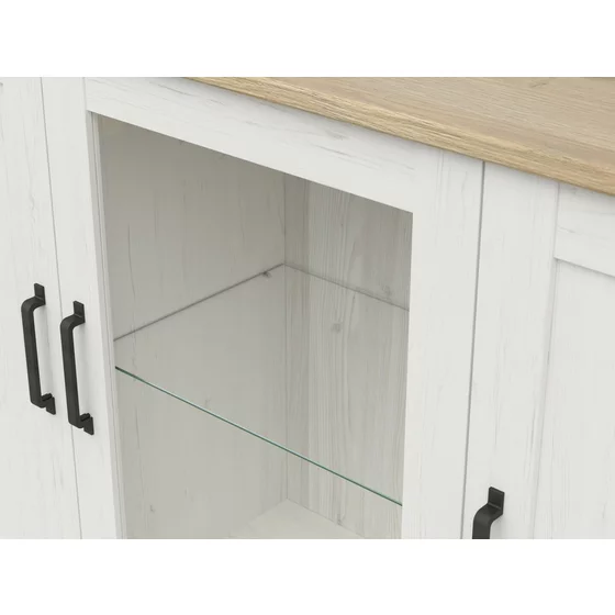Comoda Loksa, 2 Usi + Usa Sticla + 2 Sertare, 160x43x135 cm, Pal Melaminat, Pin Alb/Stejar Gradson picture - 3