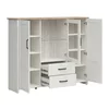 Comoda Loksa, 2 Usi + Usa Sticla + 2 Sertare, 160x43x135 cm, Pal Melaminat, Pin Alb/Stejar Gradson picture - 4
