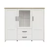 Comoda Loksa, 2 Usi + Usa Sticla + 2 Sertare, 160x43x135 cm, Pal Melaminat, Pin Alb/Stejar Gradson picture - 1