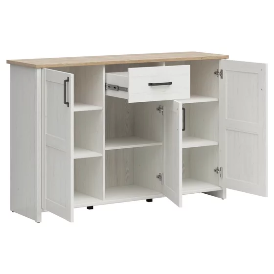 Comoda Loksa, 3 Usi  + Sertar, 148x43x99 cm, Pal Melaminat, Pin Alb/Stejar Gradson picture - 2