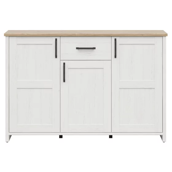 Comoda Loksa, 3 Usi  + Sertar, 148x43x99 cm, Pal Melaminat, Pin Alb/Stejar Gradson picture - 1