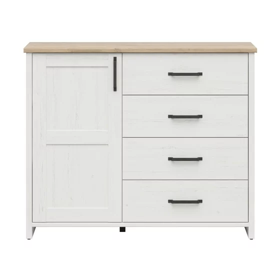 Comoda Loksa, 4 Sertare + Usa, 120x43x99 cm, Pal Melaminat, Pin Alb/Stejar Gradson picture - 1