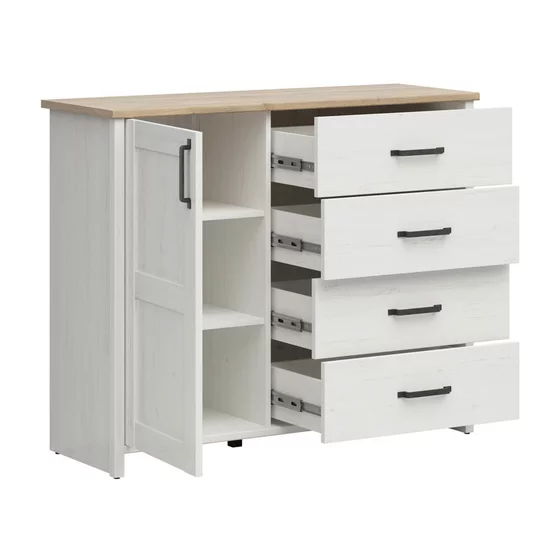 Comoda Loksa, 4 Sertare + Usa, 120x43x99 cm, Pal Melaminat, Pin Alb/Stejar Gradson picture - 2