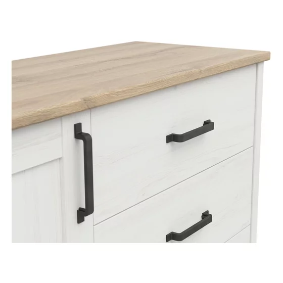 Comoda Loksa, 4 Sertare + Usa, 120x43x99 cm, Pal Melaminat, Pin Alb/Stejar Gradson picture - 3