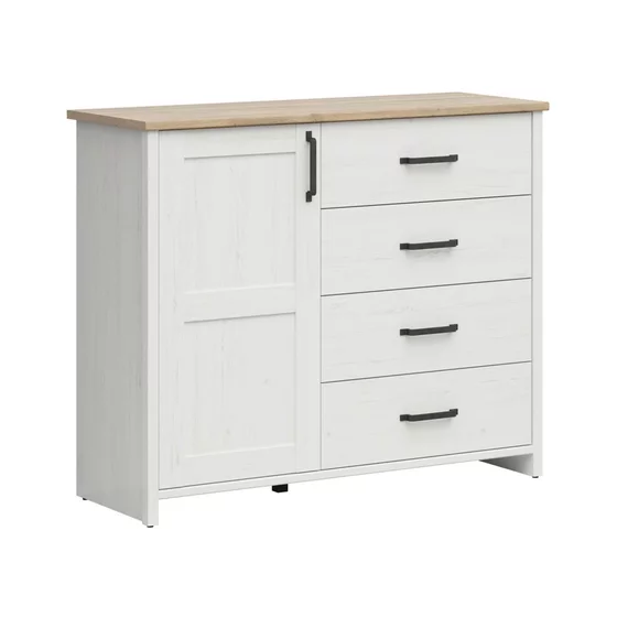 Comoda Loksa, 4 Sertare + Usa, 120x43x99 cm, Pal Melaminat, Pin Alb/Stejar Gradson picture - 4