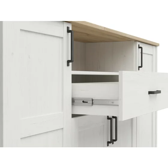 Comoda Loksa, 4 Usi  + Sertar, 194x43x99 cm, Pal Melaminat, Pin Alb/Stejar Gradson picture - 4