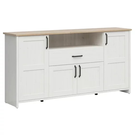 Comoda Loksa, 4 Usi  + Sertar, 194x43x99 cm, Pal Melaminat, Pin Alb/Stejar Gradson picture - 2