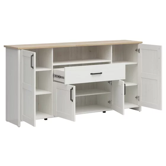 Comoda Loksa, 4 Usi  + Sertar, 194x43x99 cm, Pal Melaminat, Pin Alb/Stejar Gradson picture - 3