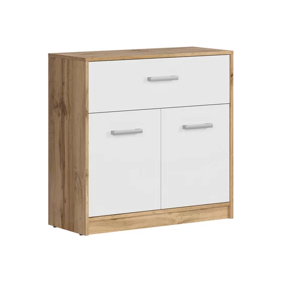 Comoda Matos KOM2D1S, 80x34x78.5 cm, Pal Melaminat, Stejar Wotan/Alb picture - 1