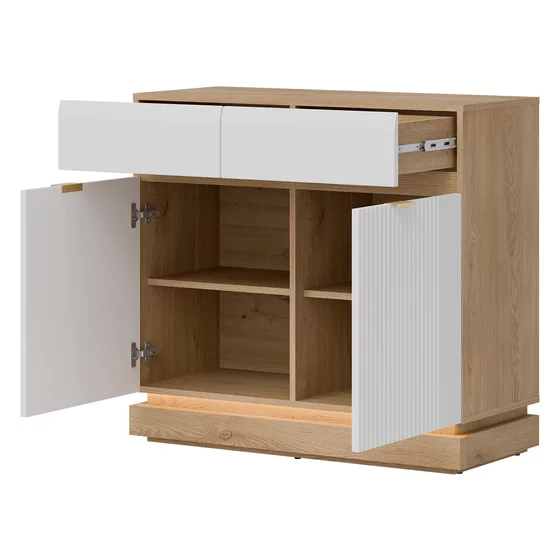 Comoda Milton 2 Usi ML02, 95x40.5x88 h cm, Pal Melaminat/MDF, Stejar Cremona/Alb Mat picture - 2