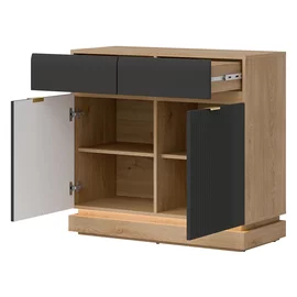 Comoda Milton 2 Usi ML02, 95x40.5x88 h cm, Pal Melaminat/MDF, Stejar Cremona/Antracit