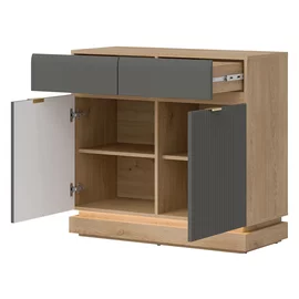 Comoda Milton 2 Usi ML02, 95x40.5x88 h cm, Pal Melaminat/MDF, Stejar Cremona/Gri