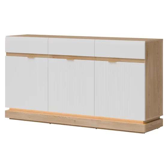 Comoda Milton 3 Usi+3 Sertare ML03, 163.5x40.5x88 h cm, Pal Melaminat/MDF, Stejar Cremona/Alb Mat picture - 1