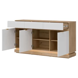 Comoda Milton 3 Usi+3 Sertare ML03, 163.5x40.5x88 h cm, Pal Melaminat/MDF, Stejar Cremona/Alb Mat