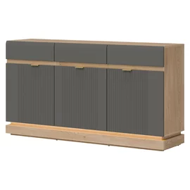Comoda Milton 3 Usi+3 Sertare ML03, 163.5x40.5x88 h cm, Pal Melaminat/MDF, Stejar Cremona/Gri